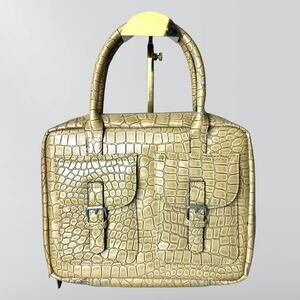 NWT IGC Faux Alligator Leather Caramel Book Carrying Purse Handbag